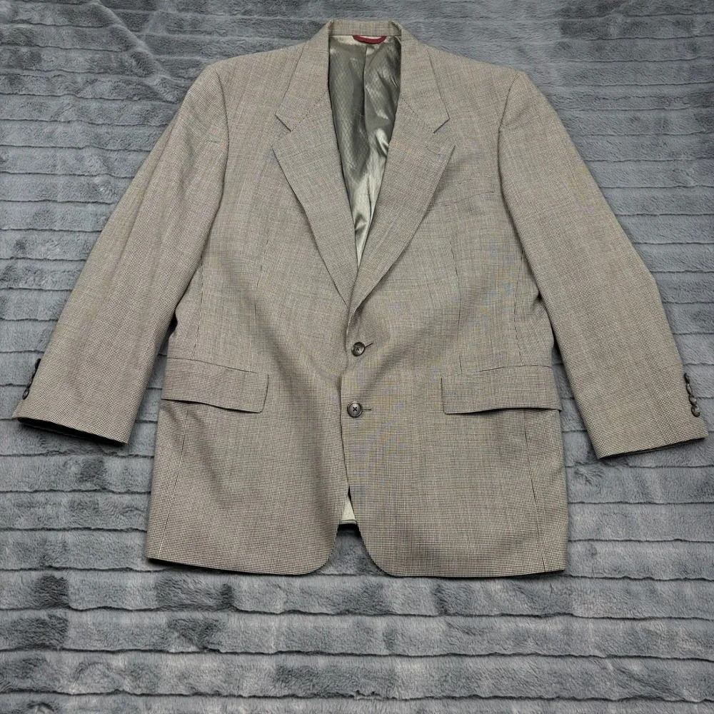 Hart Schaffner Marx Ariel Worsteds Wool Blazer 42R Houndstooth Sport Coat Gray